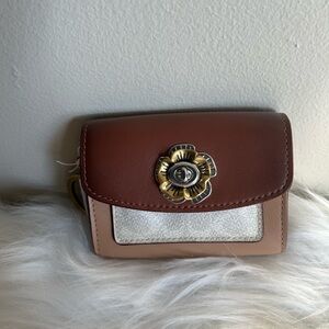 Coach Parker Bag Charm Colorblock Leather Tea Rose Turnlock 1636 Brown Tan New